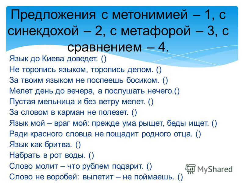 Примеры слова метонимии в русском языке