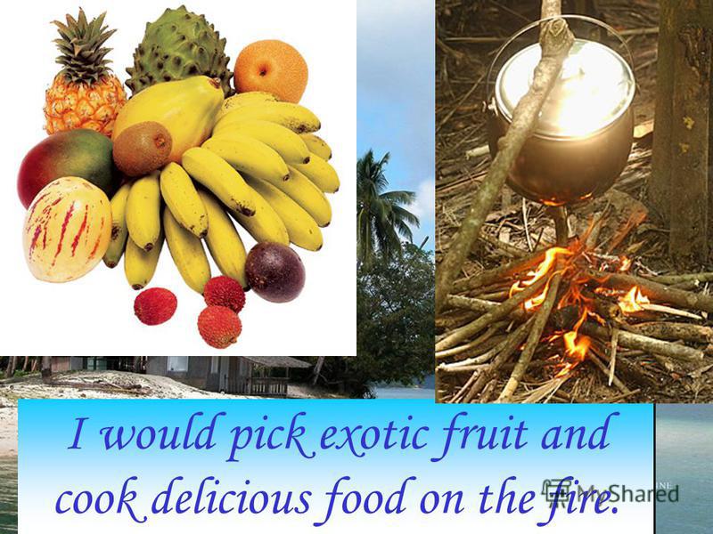 I would pick exotic fruit and cook delicious food on the fire. I would pick exotic fruit and cook delicious food on the fire.