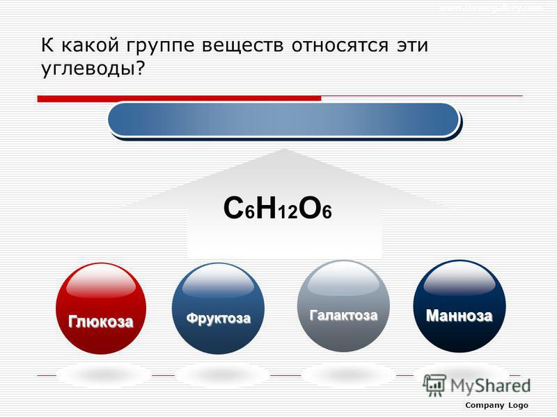 www.themegallery.com Company Logo К какой группе веществ относятся эти углеводы? С 6 Н 12 О 6 Глюкоза Фруктоза Галактоза Манноза