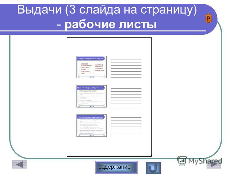 содержание Выдачи (3 слайда на страницу) - рабочие листы