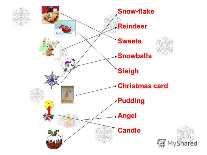 Snow-flakeReindeerSweetsSnowballsSleigh Christmas card PuddingAngelCandle