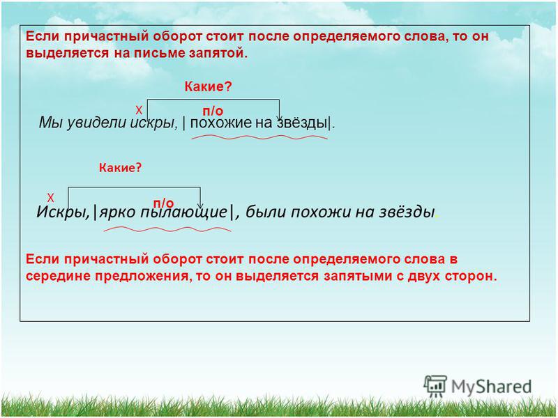 Схема выделения причастного оборота