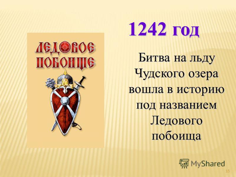 15 1242 год Битва на льду Чудского озера вошла в историю под названием Ледового побоища