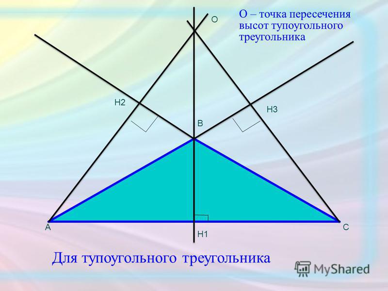 Чертеж с высотами в тупоугольном треугольнике