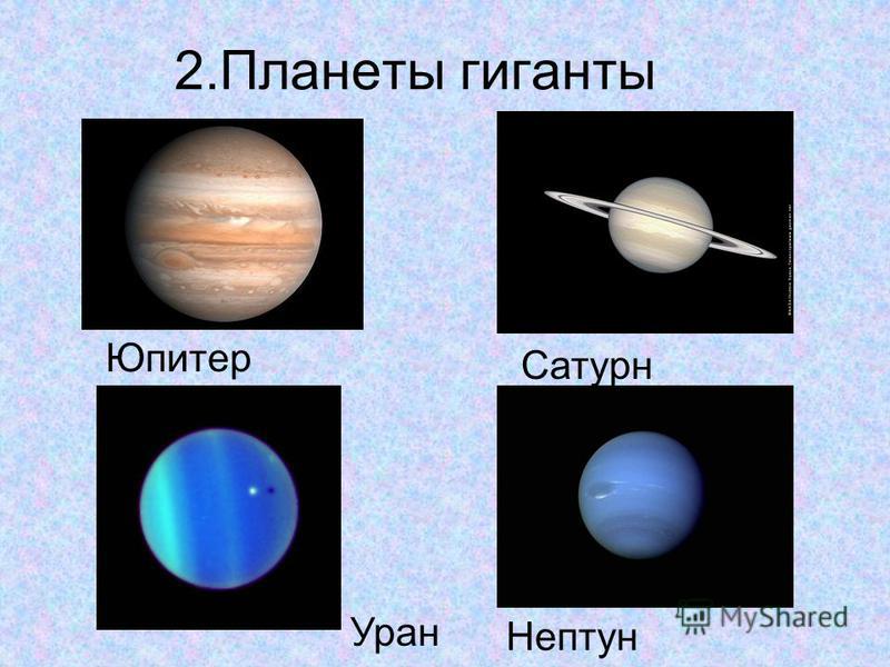 2. Планеты гиганты Юпитер Уран Нептун Сатурн