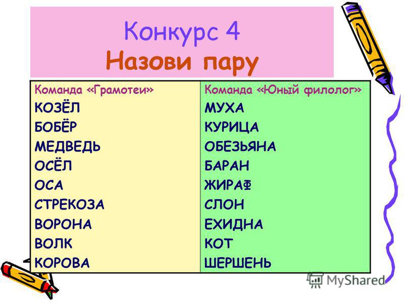 Конкурс назови пару Конкурс назови пару