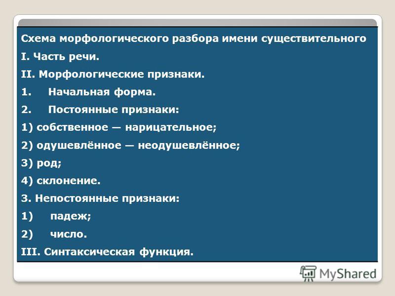 Морфологические признаки существительного 5 класс образец