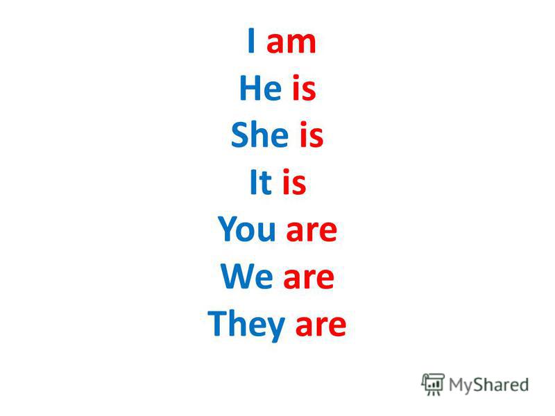 I am He is She is It is You are We are They are