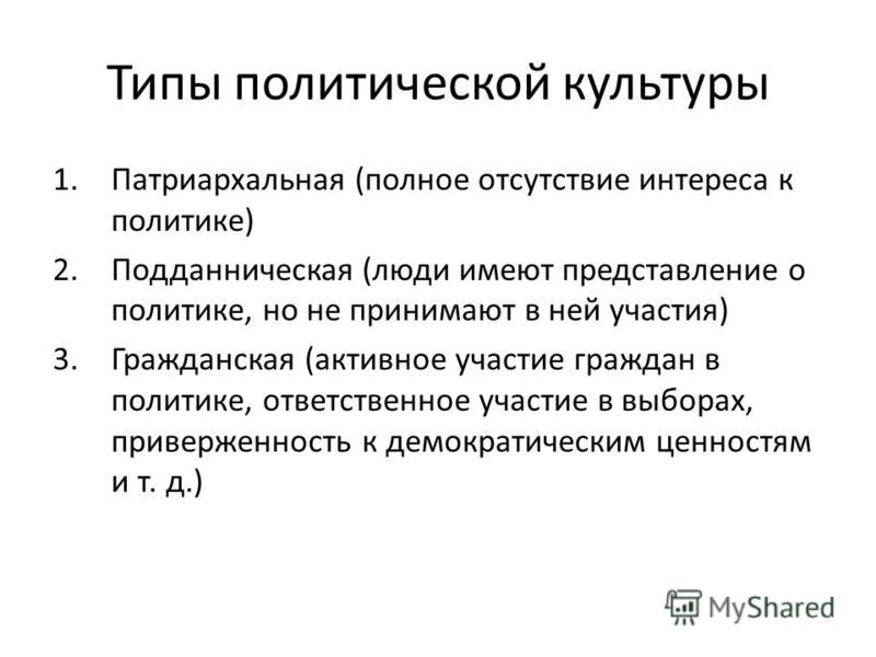Типы политической культуры фото Shkola-2.ru