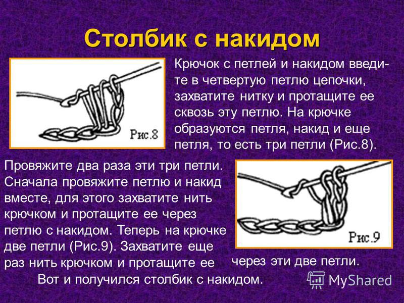 Столбик с накидом крючком пошагово Столбик с накидом крючком пошагово