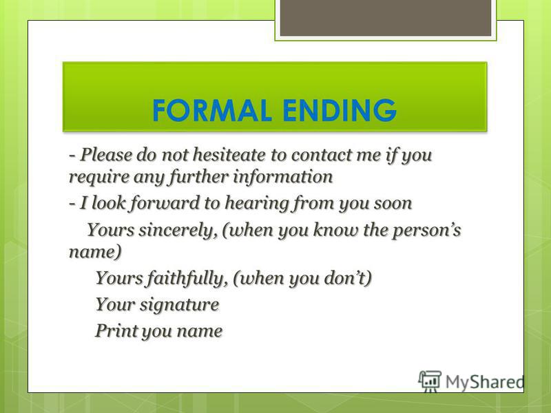 презентация на тему quot a formal letter of application look forward to hearing from you cover letter