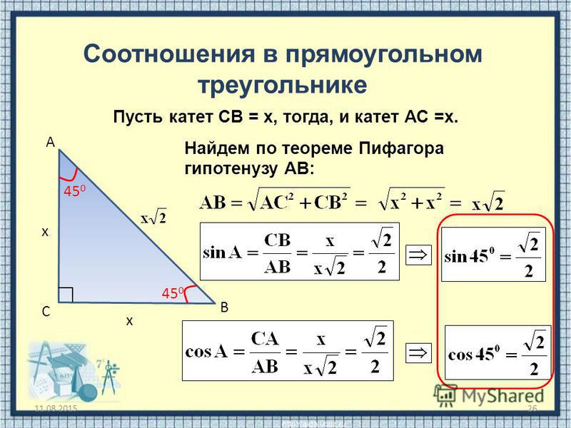 Составьте верные формулы для элементов прямоугольного треугольника изображенного на рисунке