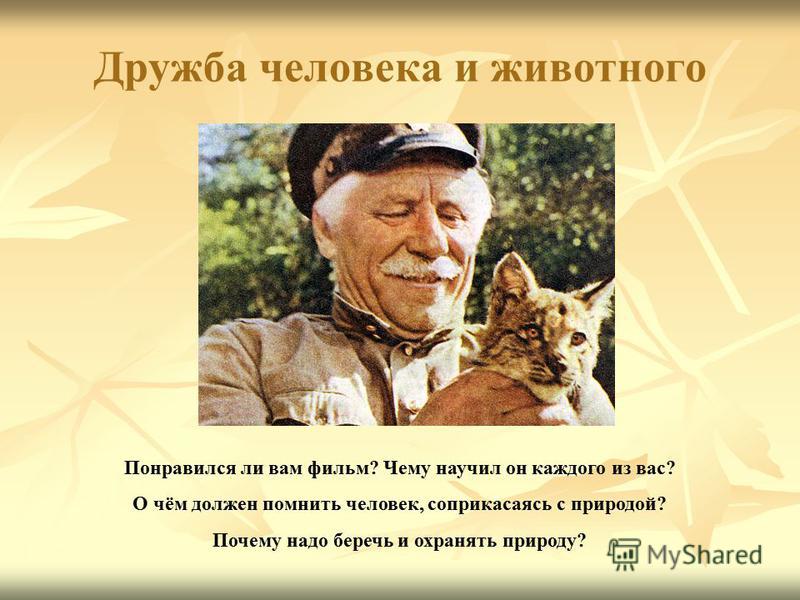Какие примеры дружбы человека с животными Презентация на тему: "История маленького рысёнка Вспомните содержание фильма, вы
