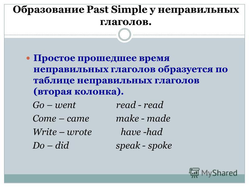 Past simple неправильные глаголы презентация