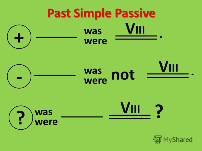 Past Simple Passive + was were - was were not V III ? was were V III ?