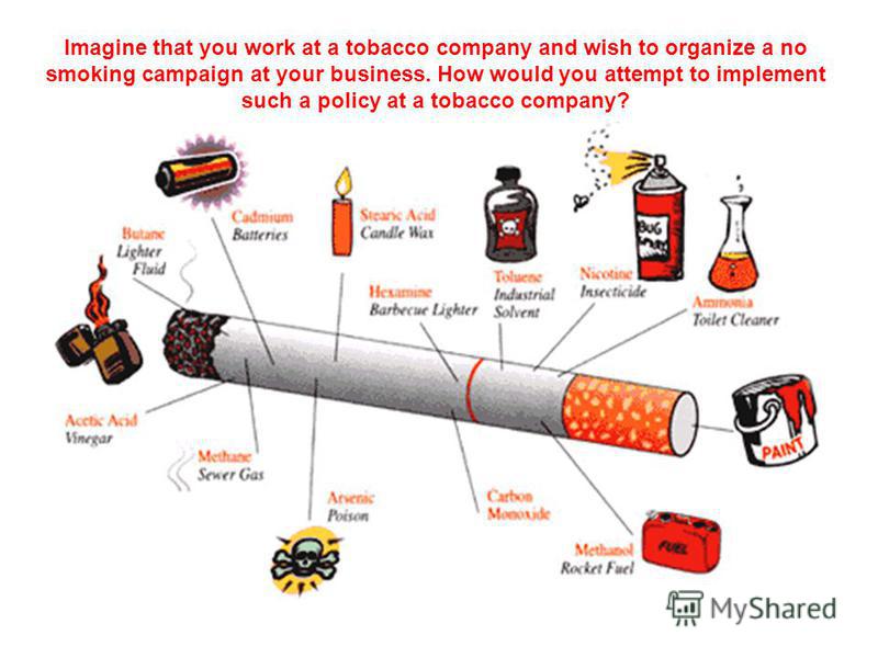 Imagine that you work at a tobacco company and wish to organize a no smoking campaign at your business. How would you attempt to implement such a policy at a tobacco company?