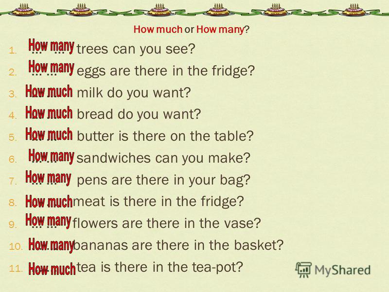Make up questions as in the example. Sugar? How much sugar have you got? 1. Dresses? 11. Coffee? 2. Lemonade? 12. Money? 3. Oranges? 13. Lemons? 4. Meat? 14. Bread? 5. Chairs? 15. Friends? 6. Glasses? 16. Apples? 7. Cheese? 17. Coca-Cola? 8. Cats? 18