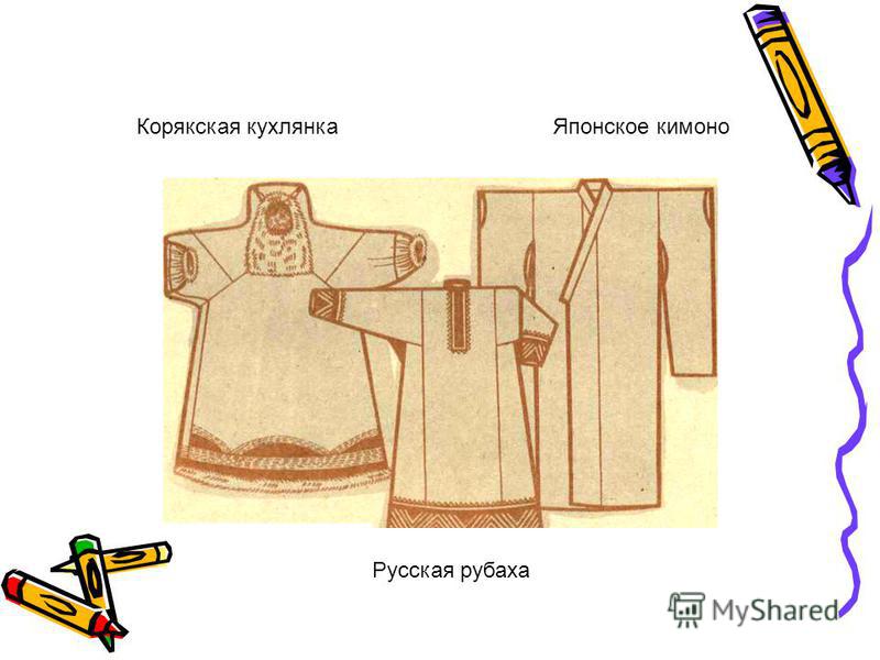 Корякская кухлянка Русская рубаха Японское кимоно