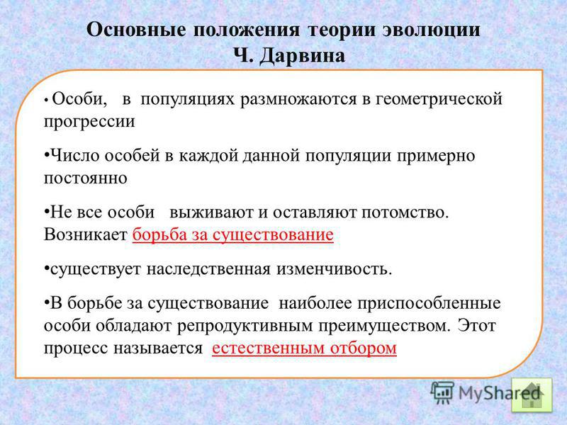 Основные положения дарвина - Вопросы и ответы