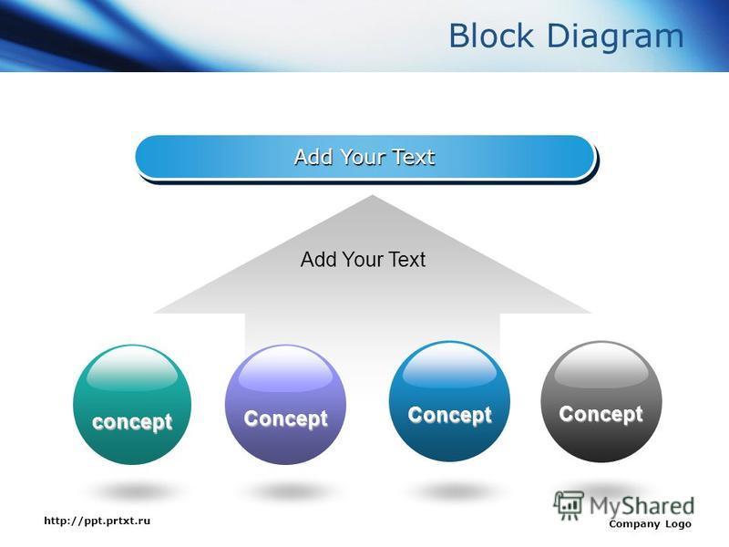 http://ppt.prtxt.ru Company Logo Block Diagram Add Your Text concept Concept Concept Concept
