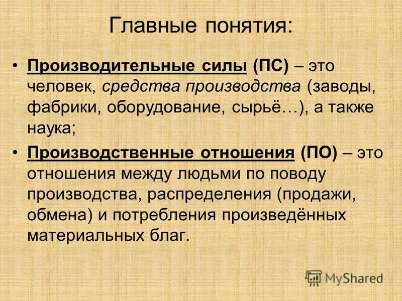 Понятия как производительные силы и производственные отношения Понятия как производительные силы и производственные отношения