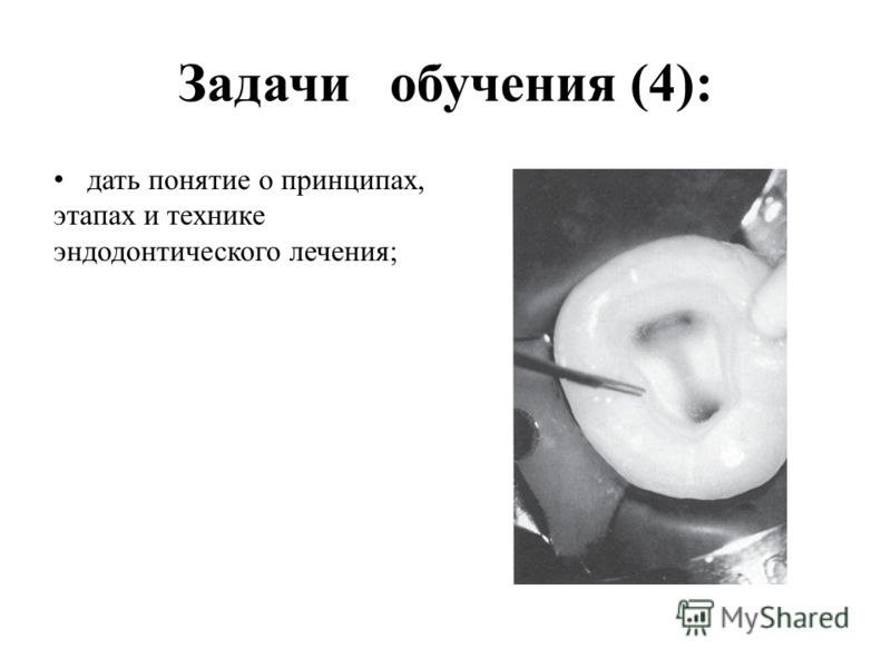 Задачи обучения (4): дать понятие о принципах, этапах и технике эндодонтического лечения;