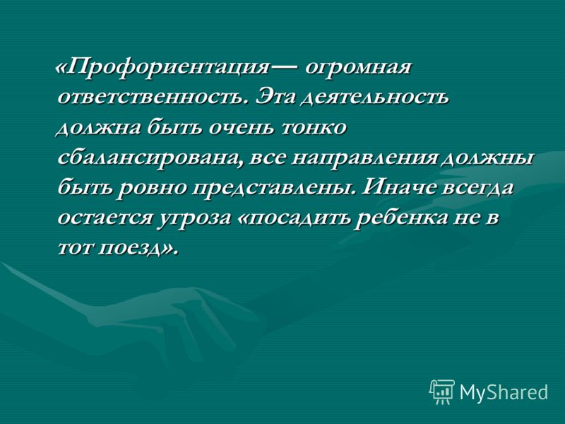 «Профориентация огромная ответственность. Эта деятельность должна быть очень тонко сбалансирована, все направления должны быть ровно представлены. Ина