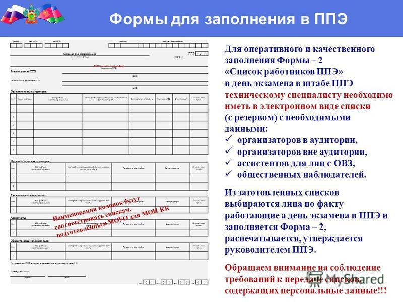 Образец заполнения форм ппэ