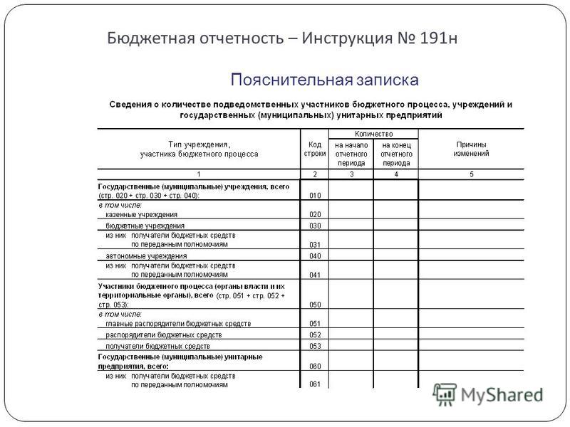 Инструкция по отчетности 191н