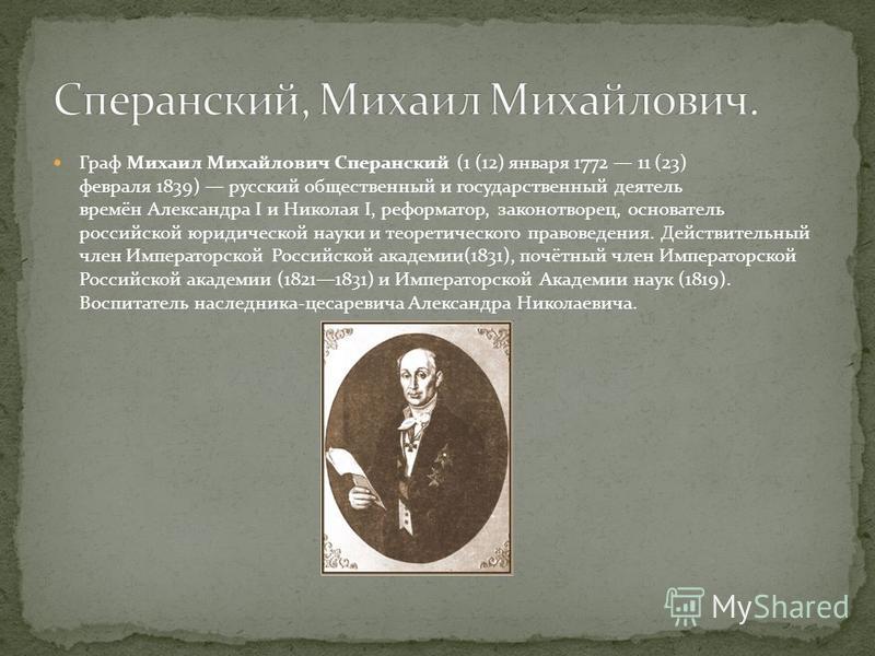 Реферат по теме Сперанский Реферат по теме Сперанский