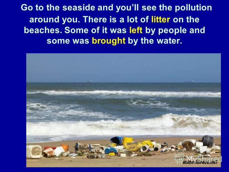 Go to the seaside and youll see the pollution around you. There is a lot of litter on the beaches. Some of it was left by people and some was brought by the water.