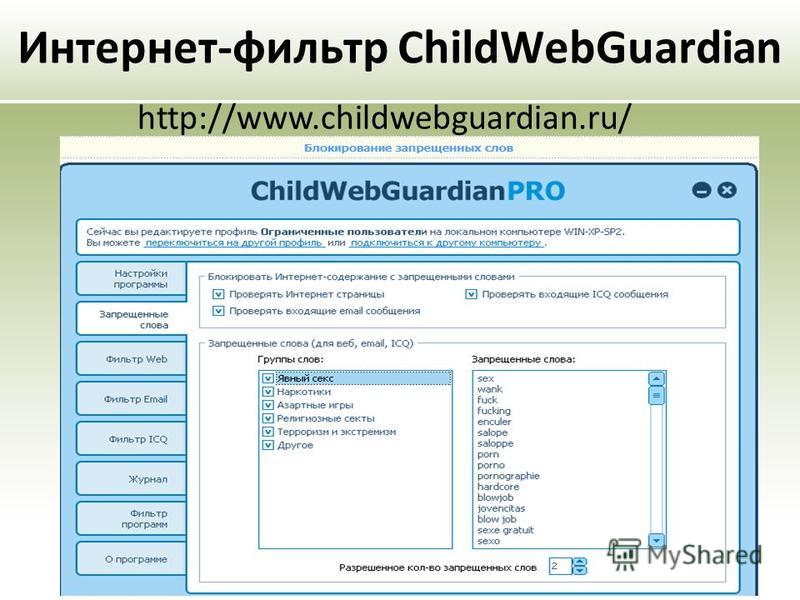 Интернет-фильтр ChildWebGuardian http://www.childwebguardian.ru/