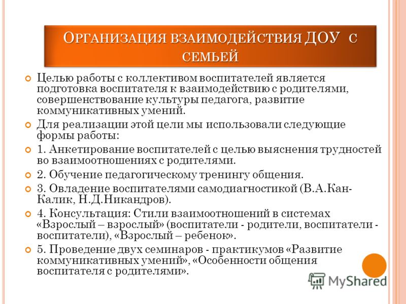 Схема работы педагога с родителями 430