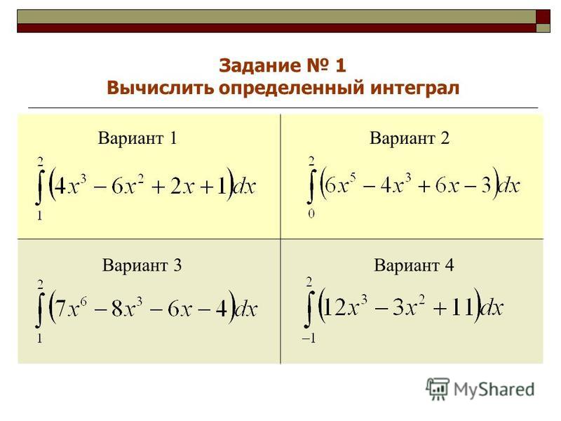 Контрольная работа по теме Определение интегралов