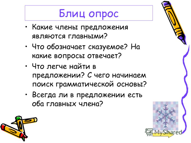 Главные члены предложения 3 класс презентация