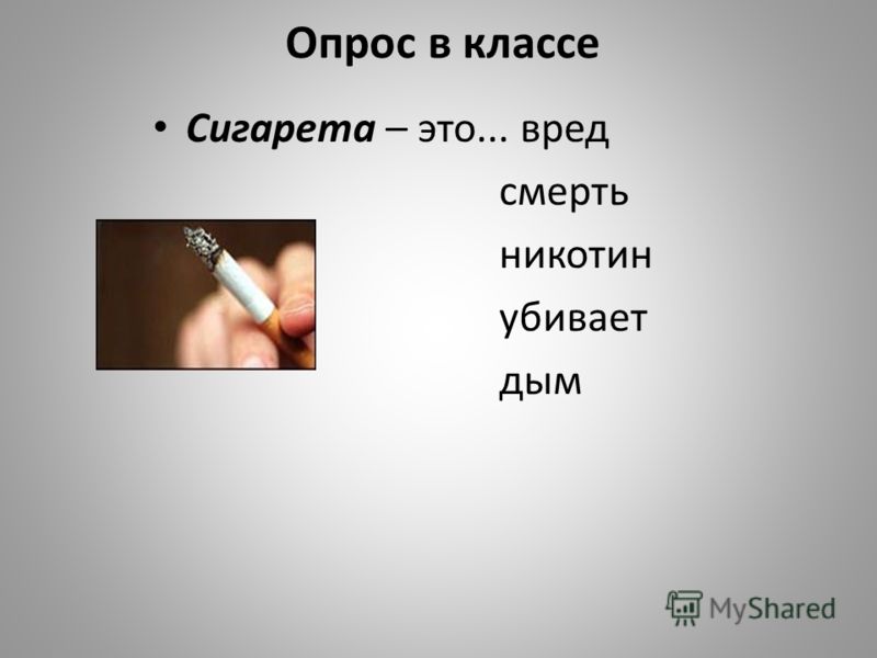 Опрос в классе Сигарета – это... вред смерть никотин убивает дым