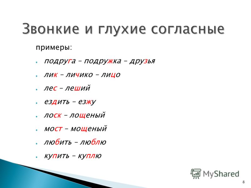 схема звонких и глухих согласных