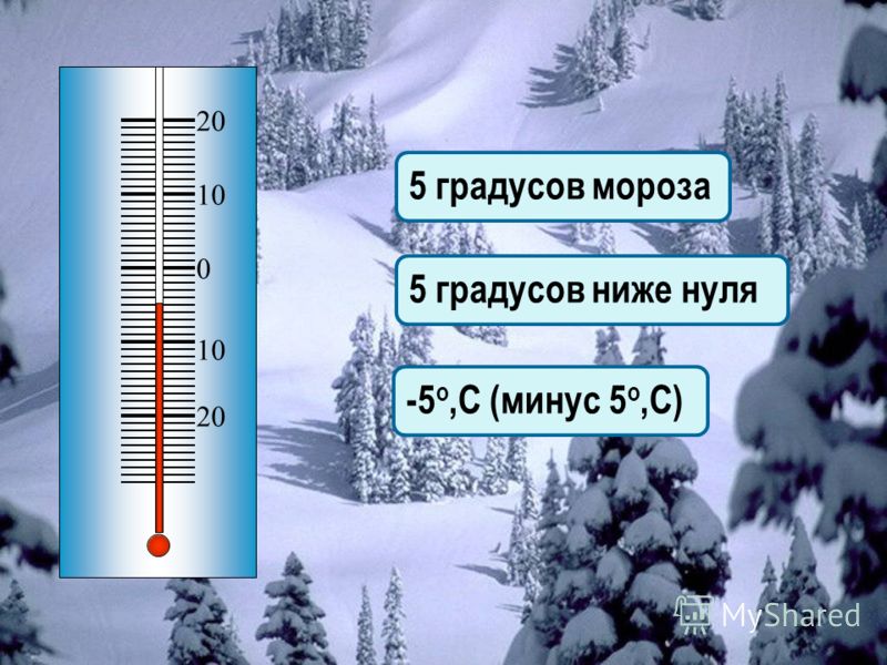 5 градусов мороза 5 градусов ниже нуля -5 о,С (минус 5 о,С) 0 10 20 10