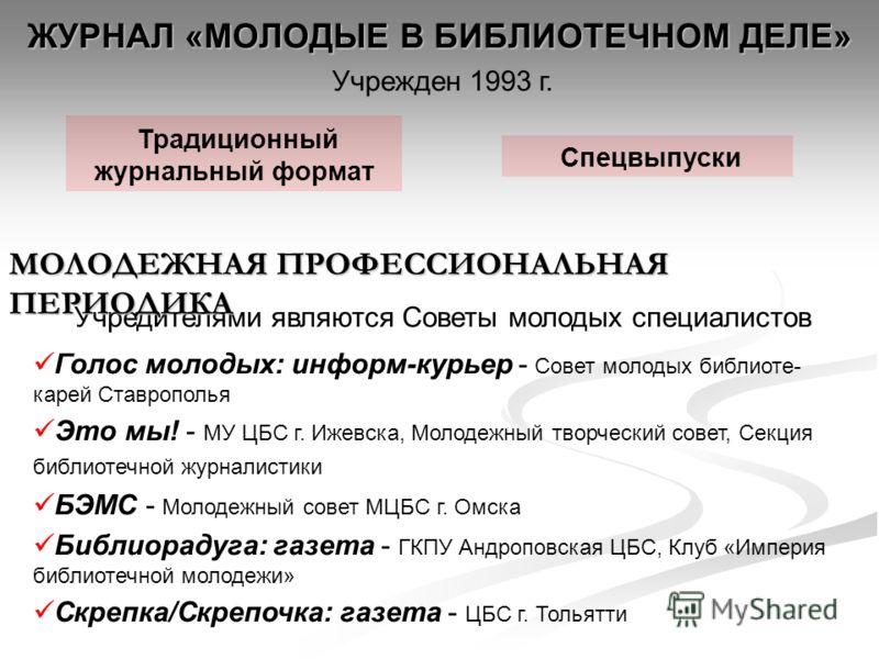 Журнал молодые в библиотечном деле архив