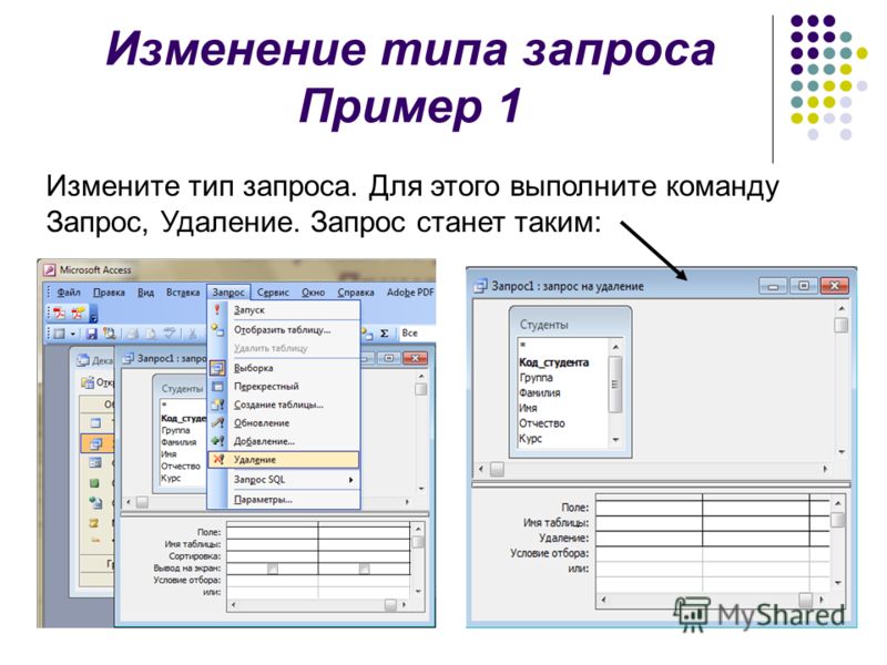 Презентация на тему: "ACCESS Запросы на удаление. Виды запросов на изменение Зап