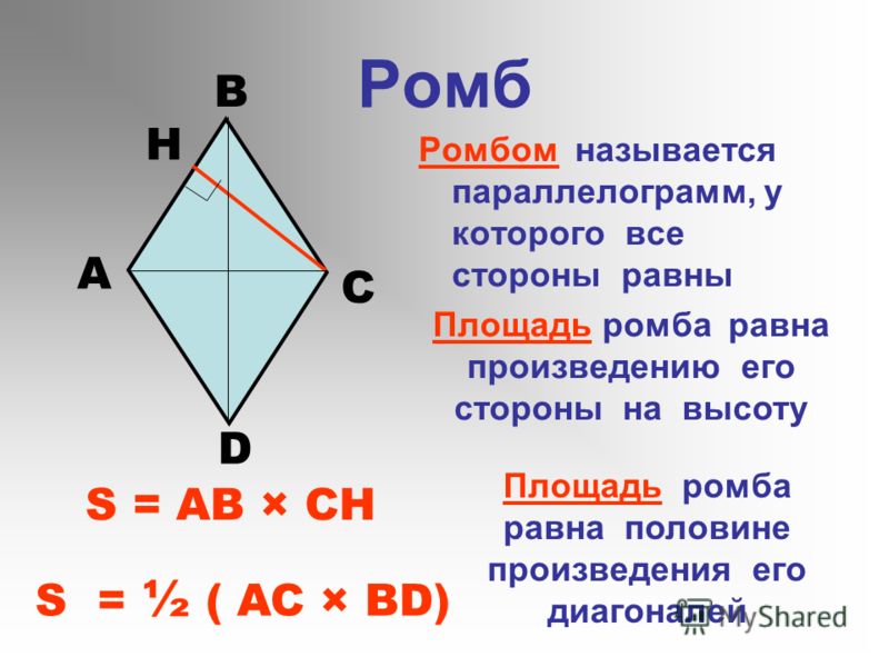 площадь ромба равна