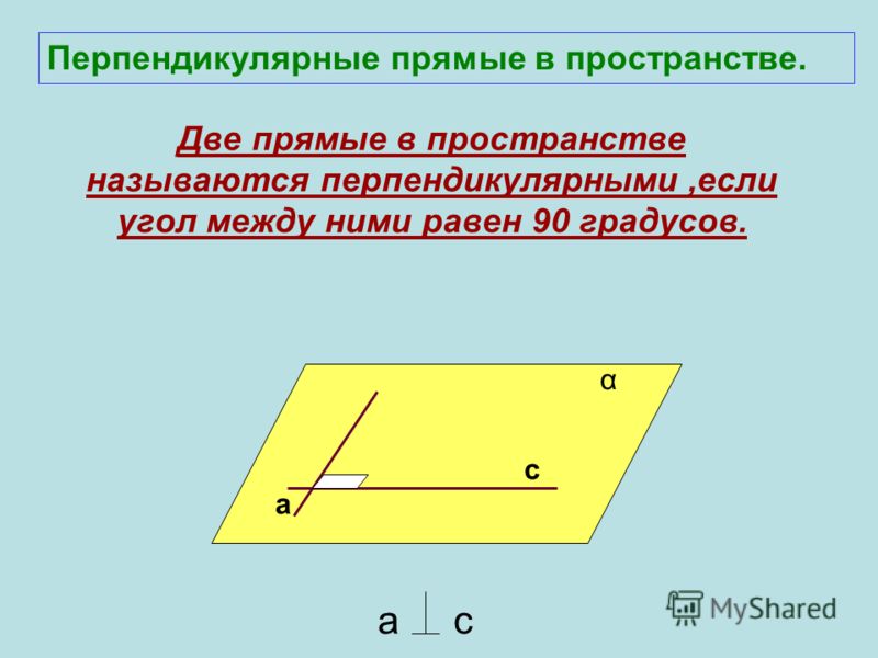 Две прямые называют перпендикулярными если