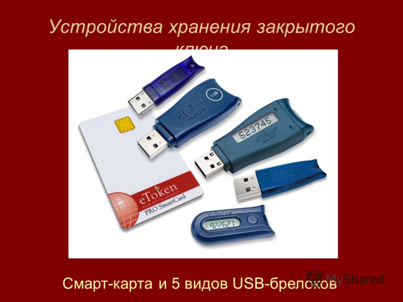 Устройства хранения закрытого ключа Смарт-карта и 5 видов USB-брелоков