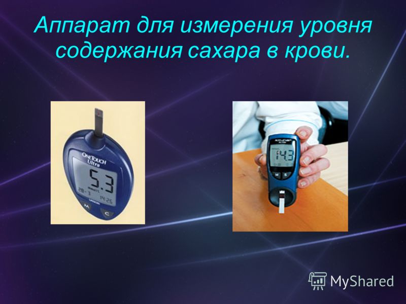 Аппарат для измерения уровня содержания сахара в крови.