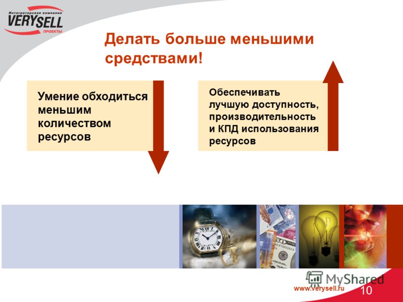 www.verysell.ru 10 Делать больше меньшими средствами! Обеспечивать лучшую доступность, производительность и КПД использования ресурсов Умение обходиться меньшим количеством ресурсов
