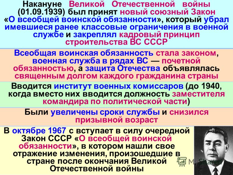 В 1967 году был принят новый закон о всеобщей воинской обязанности В 1967 году был принят новый закон о всеобщей воинской обязанности