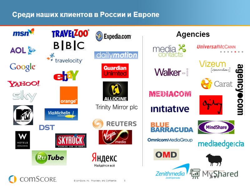 5 © comScore, Inc. Proprietary and Confidential. Agencies Среди наших клиентов в России и Европе