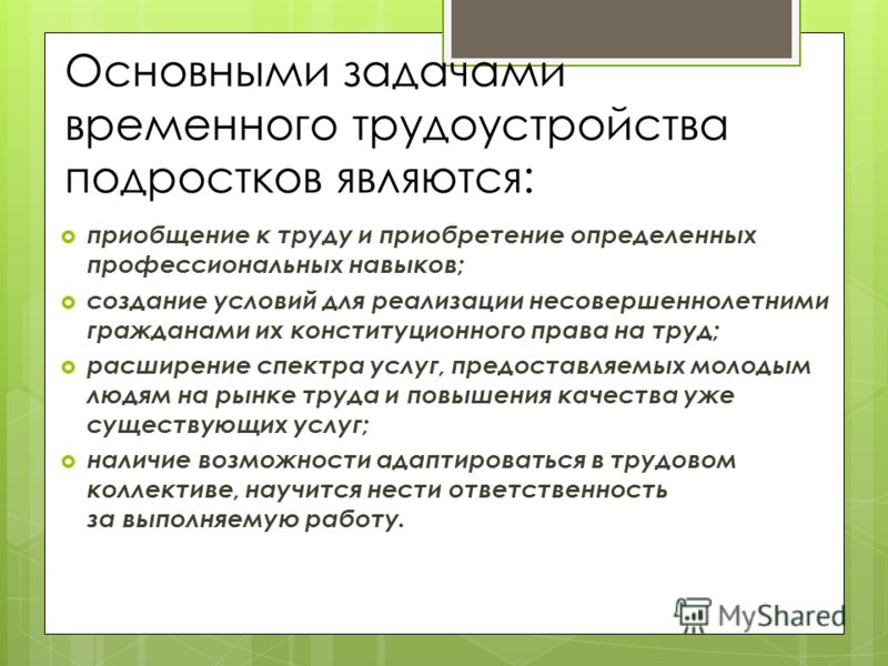 Проблемы временного трудоустройства подростков проект