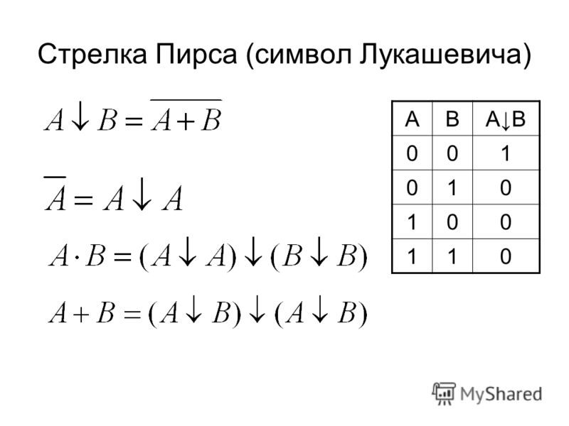 Стрелка пирса таблица истинности