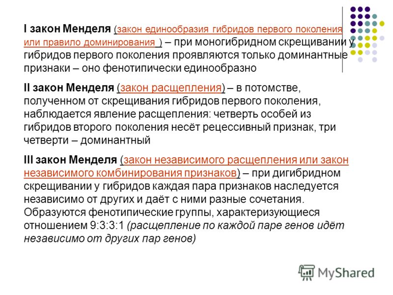 было Законы наследственности менделя кратко звука, без